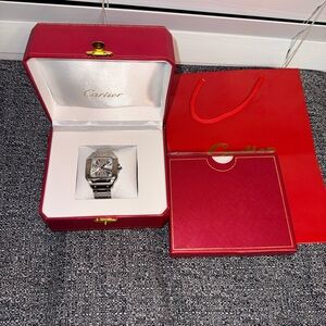 Cartier Silver Watch with Red authentic Packaging